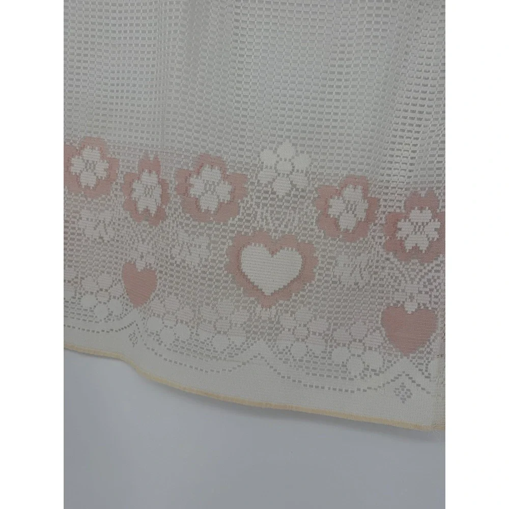Vintage 1988 Louis Hornick Cottagecore Heart Flower Lace Curtains 2 Panels 24x27